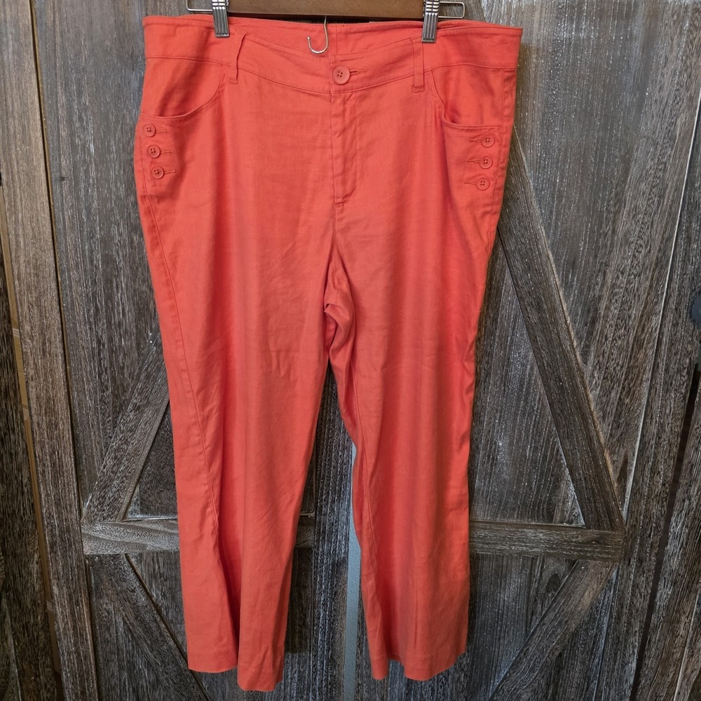 Cabi Pants Womens Size 14 Orange Linen Blend Cropped Chinos Wide Leg Lightweight